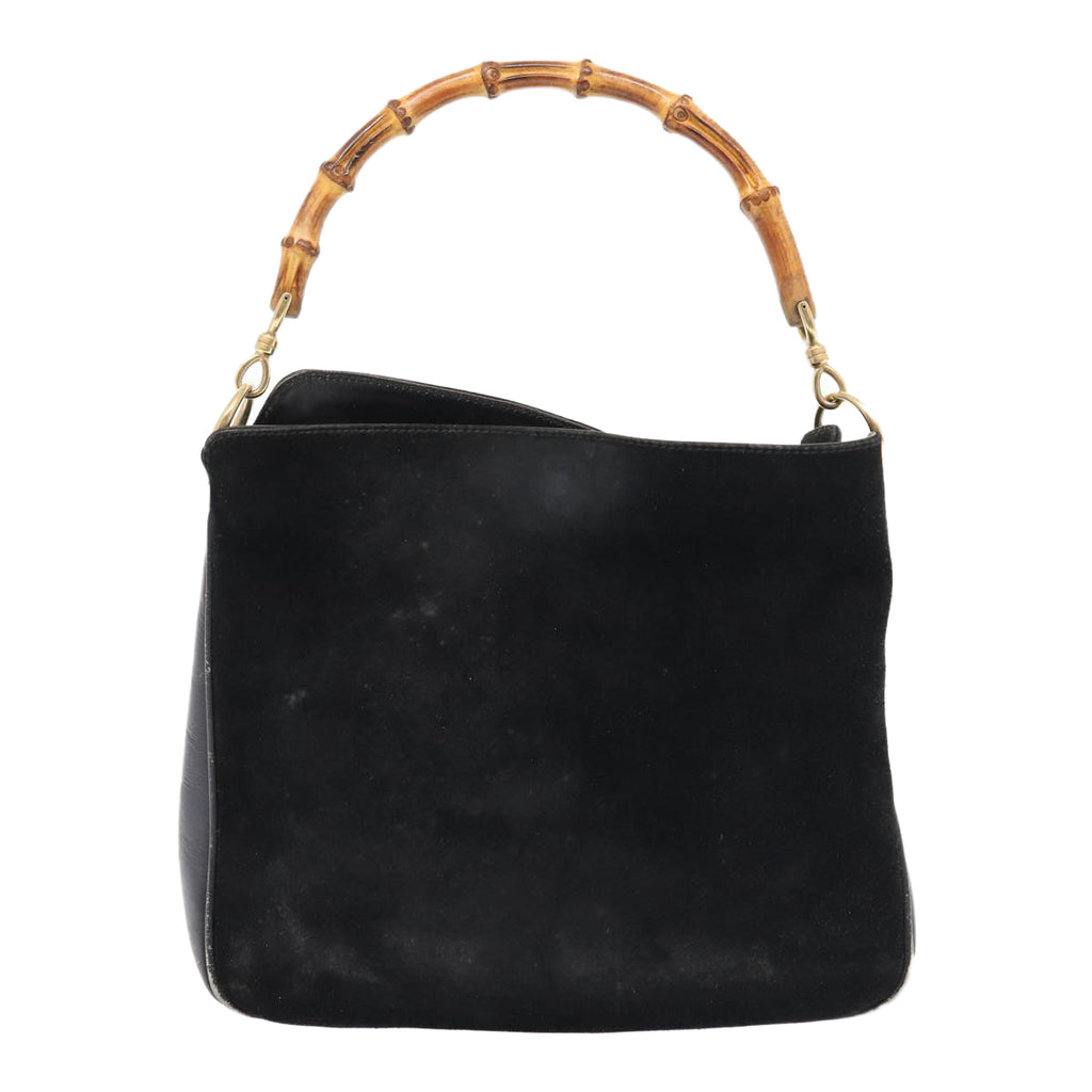 GUCCI Bamboo Hand Bag Suede Black Gold 001 1705 1638 87785