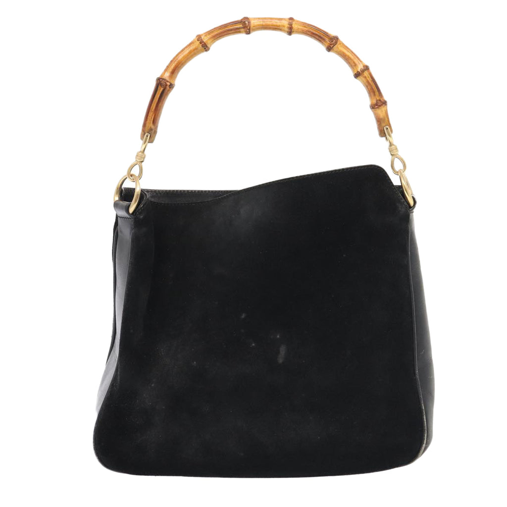 GUCCI Bamboo Hand Bag Suede Black Gold 001 1705 1638 87785