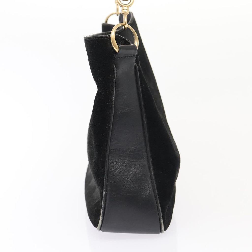 GUCCI Bamboo Hand Bag Suede Black Gold 001 1705 1638 87785