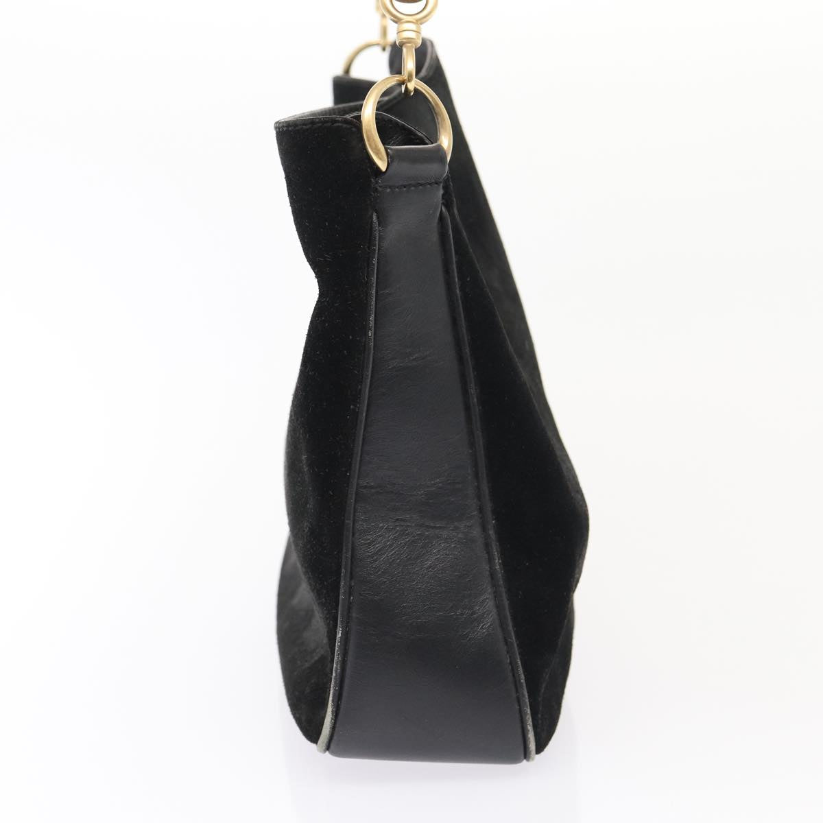 GUCCI Bamboo Hand Bag Suede Black Gold 001 1705 1638 87785