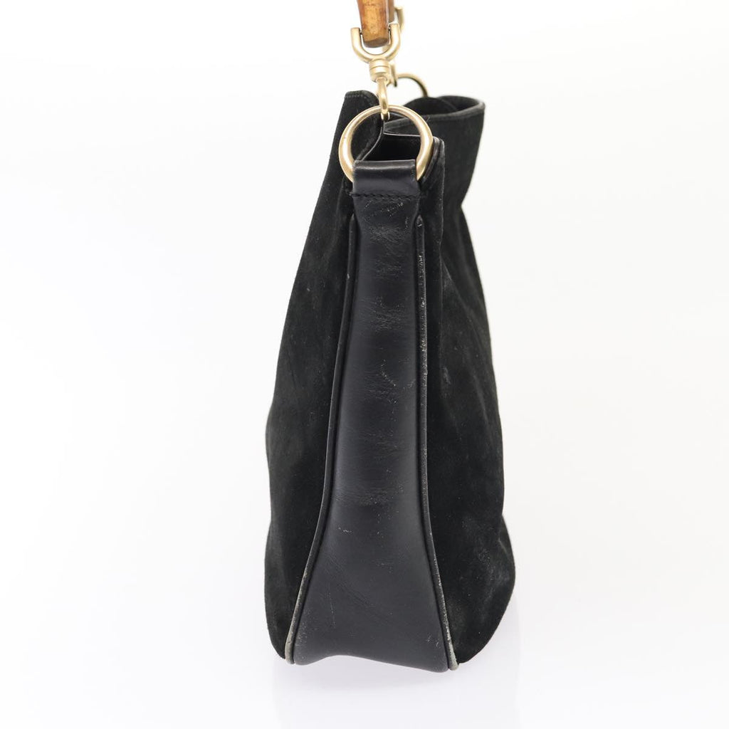 GUCCI Bamboo Hand Bag Suede Black Gold 001 1705 1638 87785