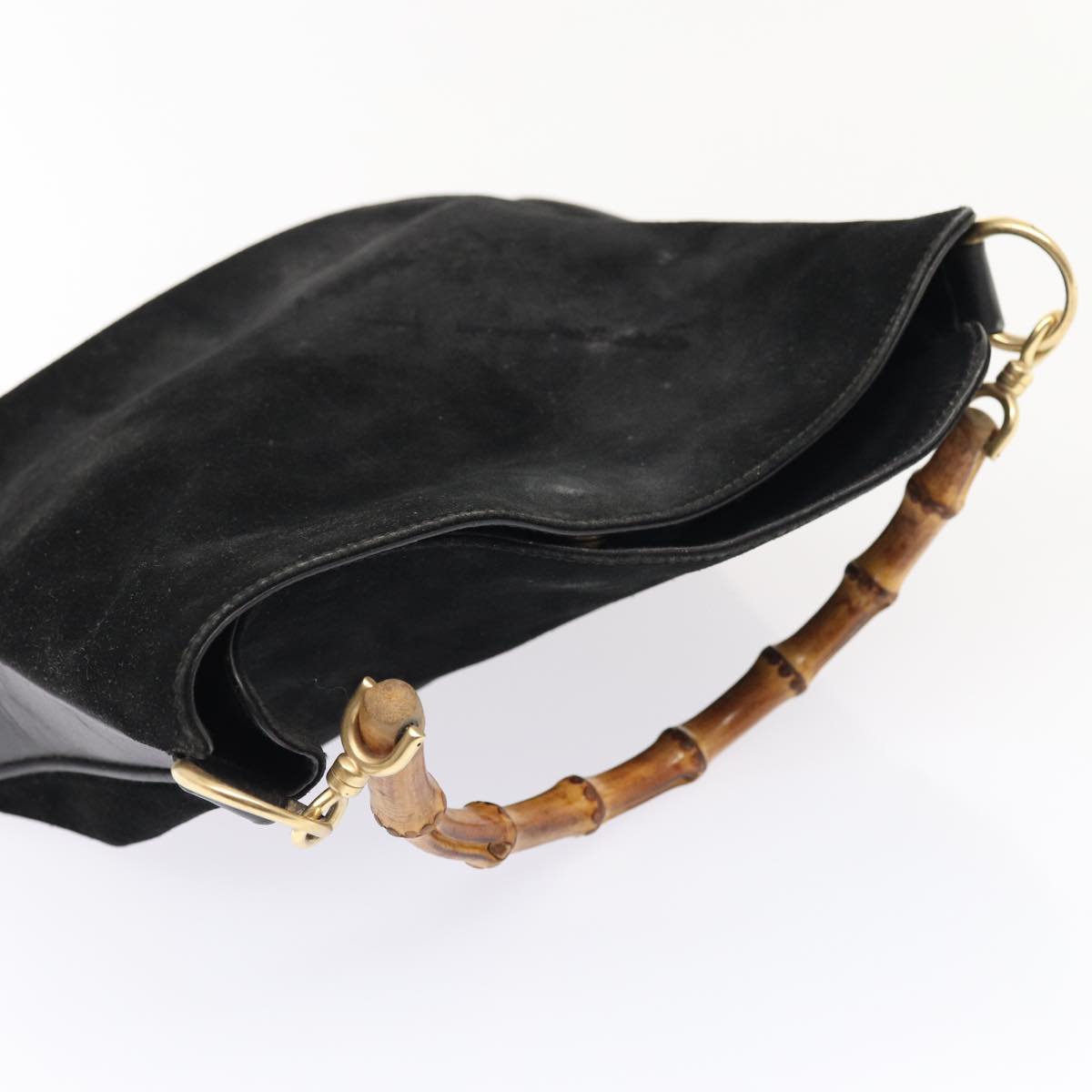 GUCCI Bamboo Hand Bag Suede Black Gold 001 1705 1638 87785