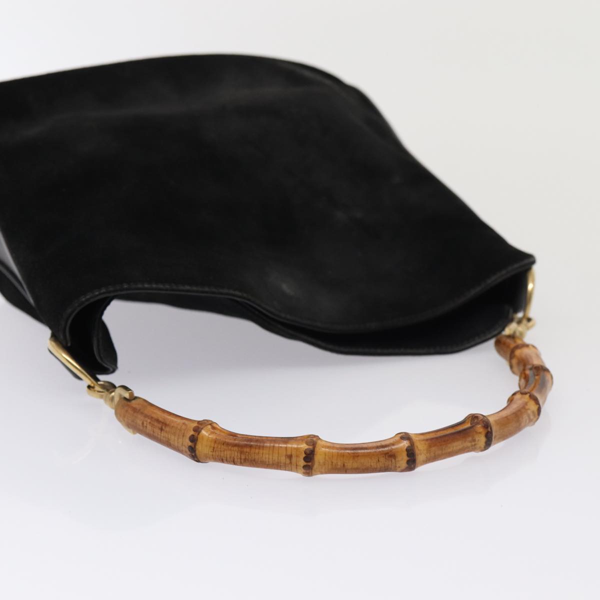 GUCCI Bamboo Hand Bag Suede Black Gold 001 1705 1638 87785