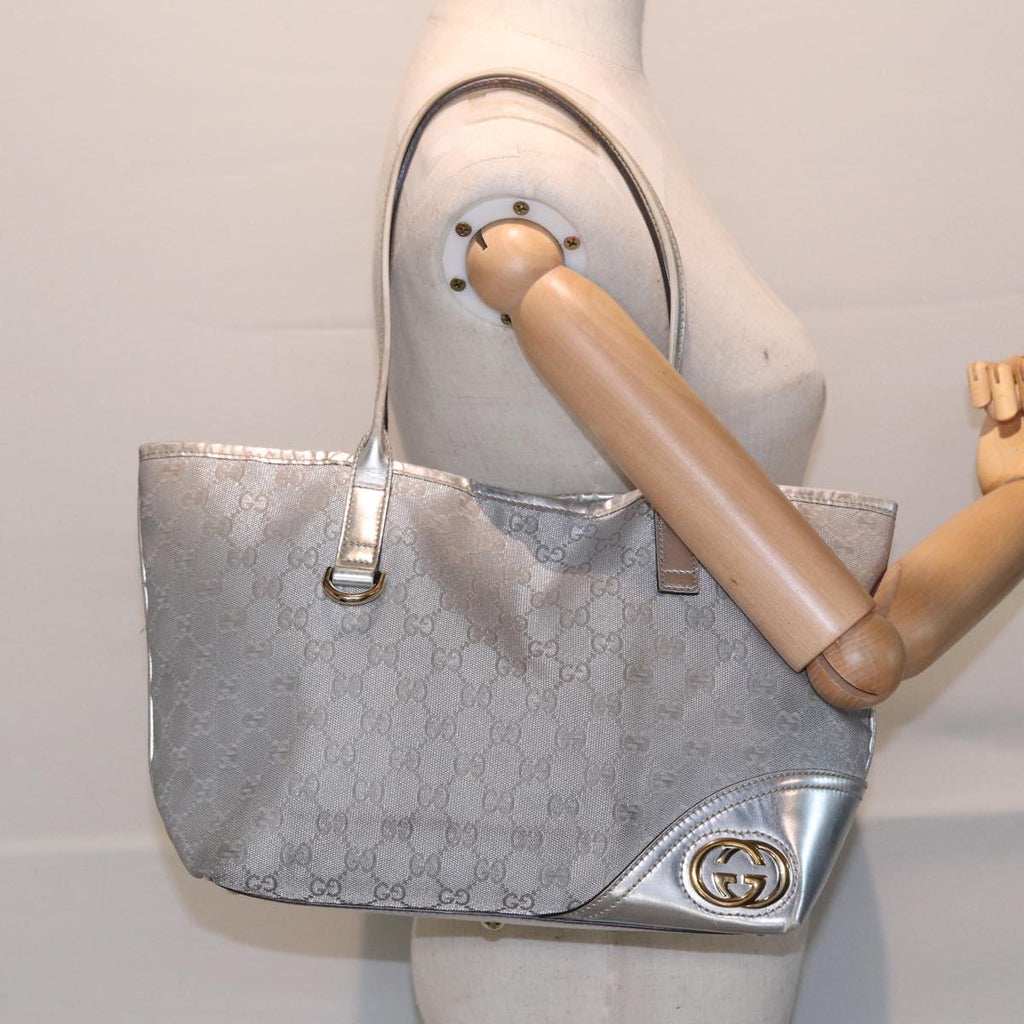 GUCCI GG Canvas Tote Bag Silver 87799