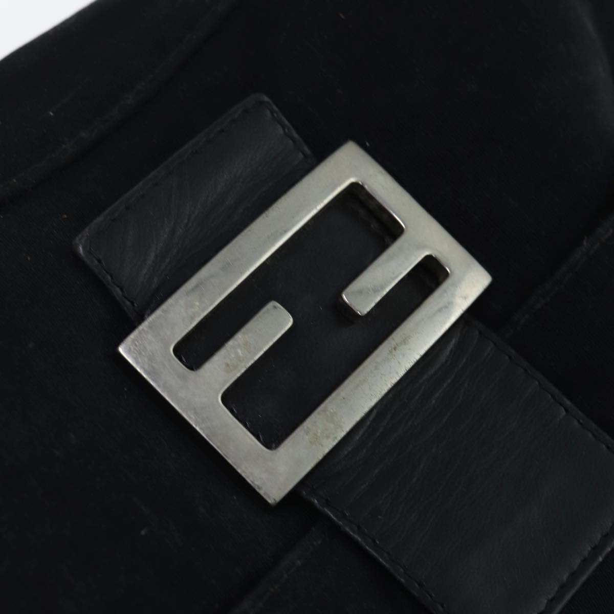 FENDI Mamma Baguette Shoulder Bag Nylon Black Silver 87809