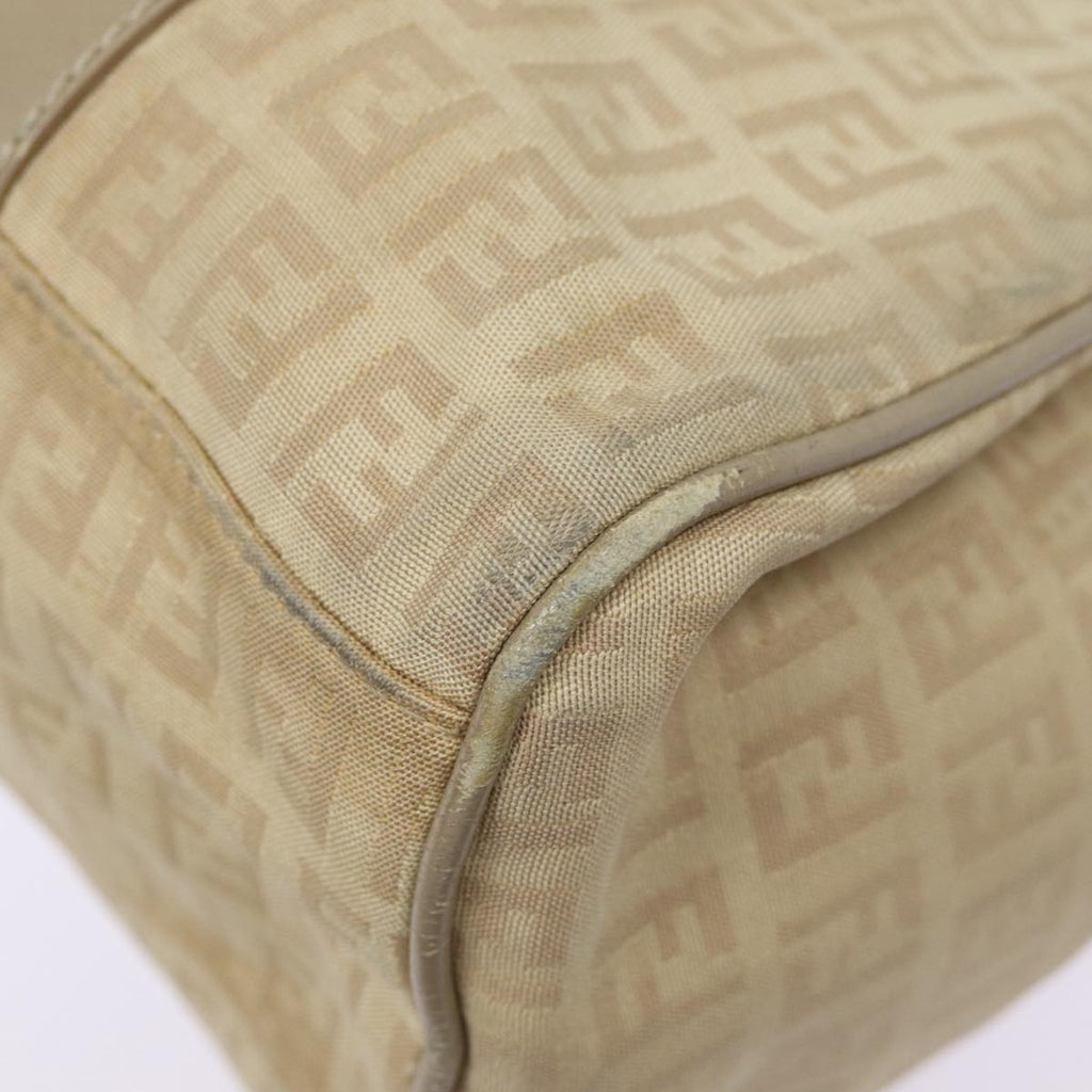 FENDI Zucchino Canvas Shoulder Bag Silver Beige 87811