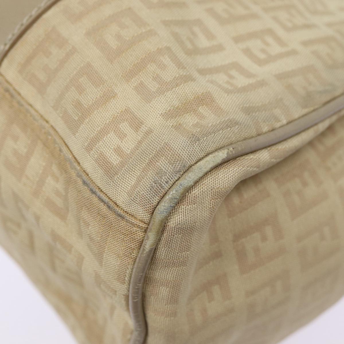 FENDI Zucchino Canvas Shoulder Bag Silver Beige 87811