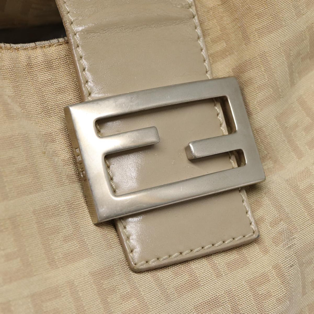 FENDI Zucchino Canvas Shoulder Bag Silver Beige 87811