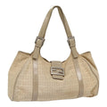 FENDI Zucchino Canvas Shoulder Bag Silver Beige 87811