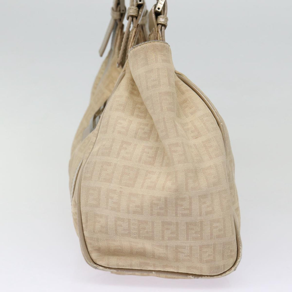 FENDI Zucchino Canvas Shoulder Bag Silver Beige 87811