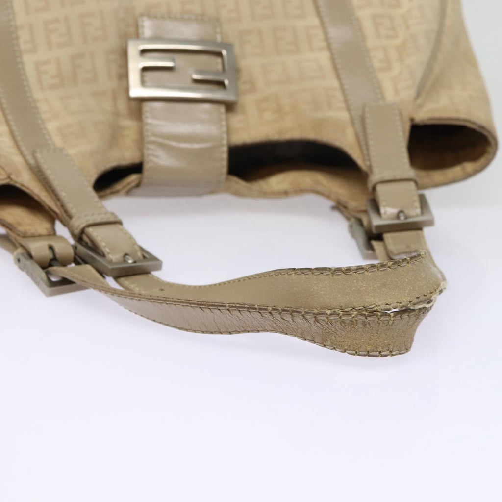 FENDI Zucchino Canvas Shoulder Bag Silver Beige 87811