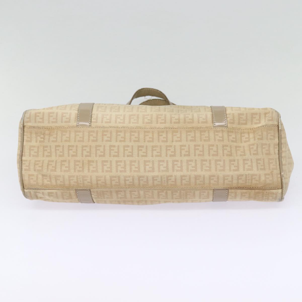 FENDI Zucchino Canvas Shoulder Bag Silver Beige 87811