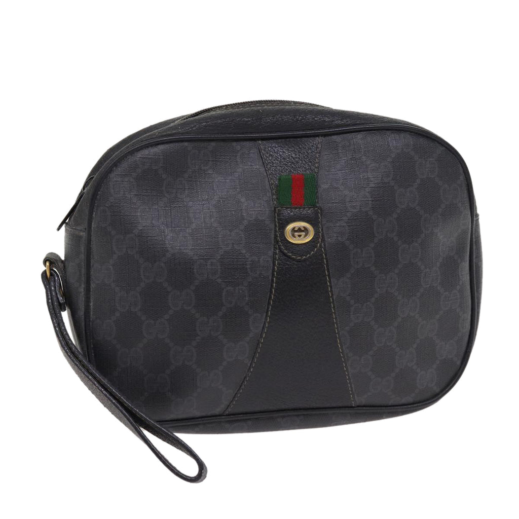 GUCCI GG Supreme Web Sherry Line Clutch Bag PVC Black Gold 156 01 034 87865