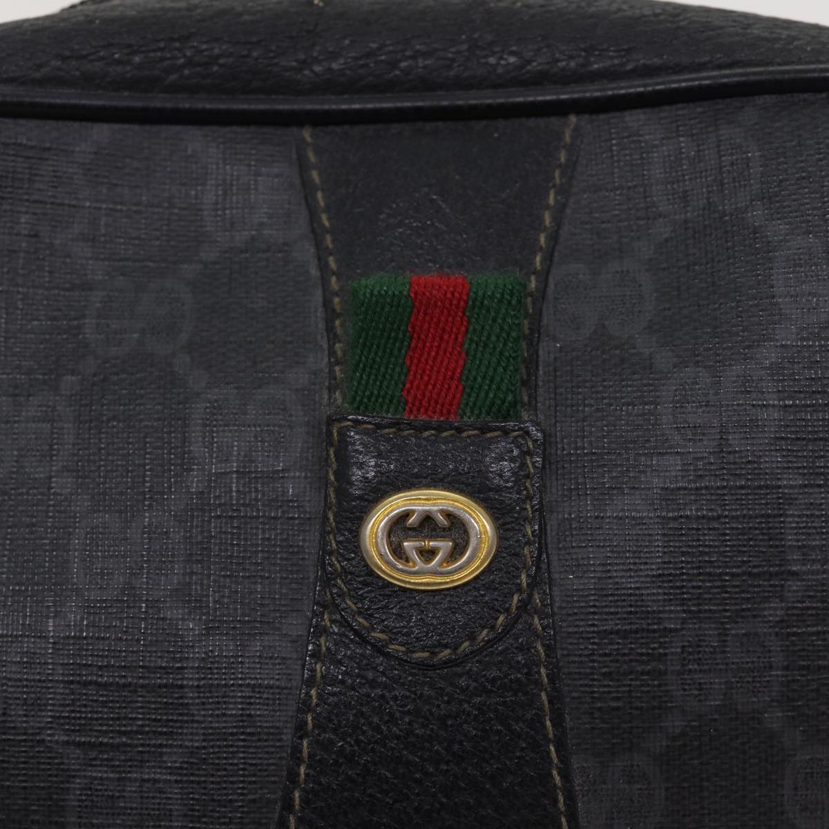 GUCCI GG Supreme Web Sherry Line Clutch Bag PVC Black Gold 156 01 034 87865