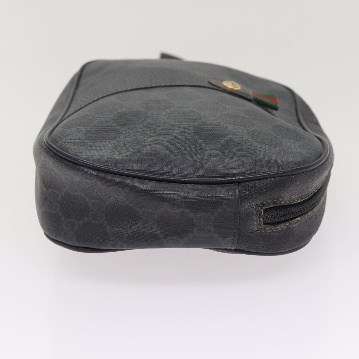 GUCCI GG Supreme Web Sherry Line Clutch Bag PVC Black Gold 156 01 034 87865