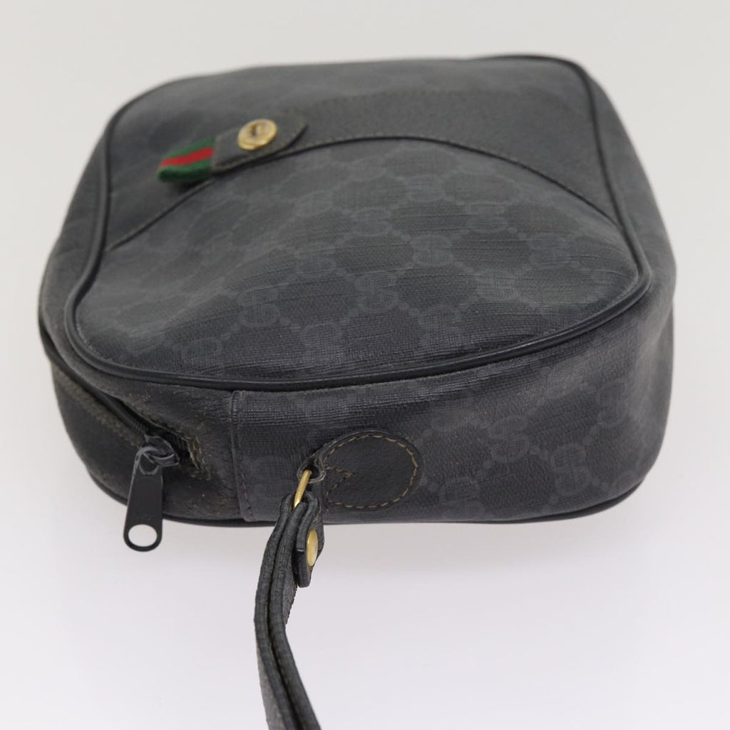 GUCCI GG Supreme Web Sherry Line Clutch Bag PVC Black Gold 156 01 034 87865