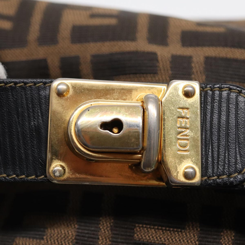 FENDI Zucca Canvas Vanity Pouch Brown Black gold 87878