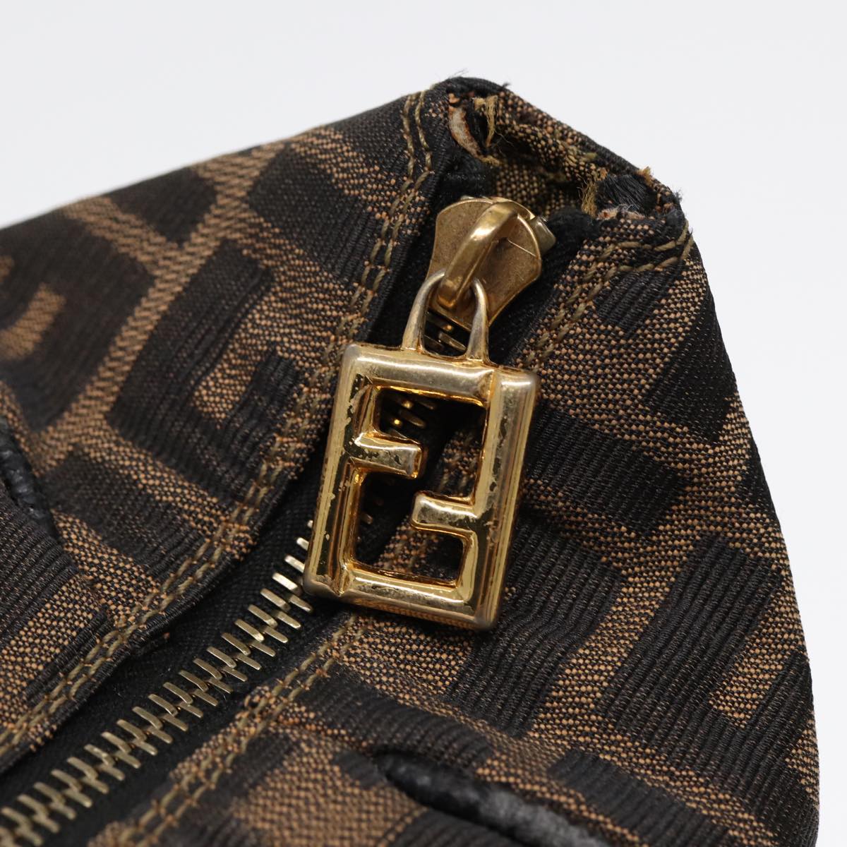 FENDI Zucca Canvas Vanity Pouch Brown Black gold 87878
