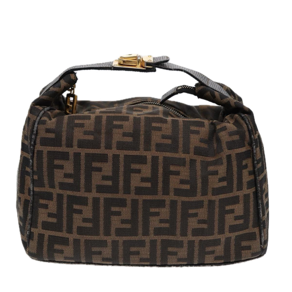 FENDI Zucca Canvas Vanity Pouch Brown Black gold 87878
