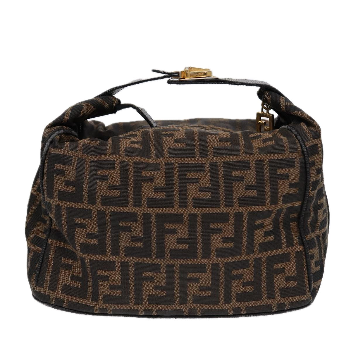 FENDI Zucca Canvas Vanity Pouch Brown Black gold 87878