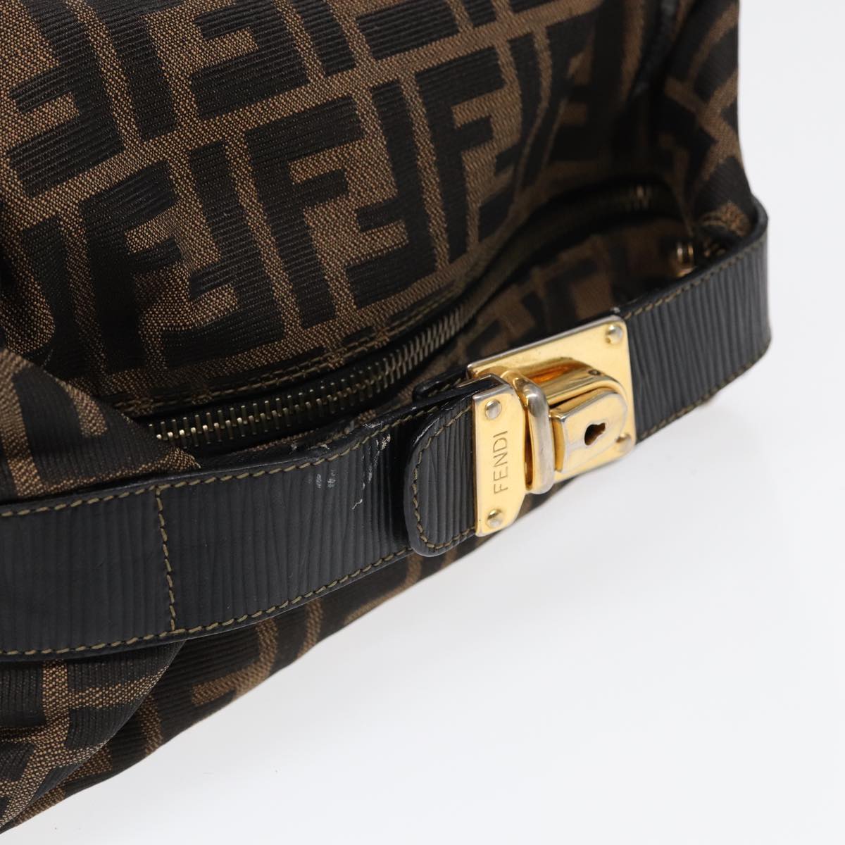 FENDI Zucca Canvas Vanity Pouch Brown Black gold 87878