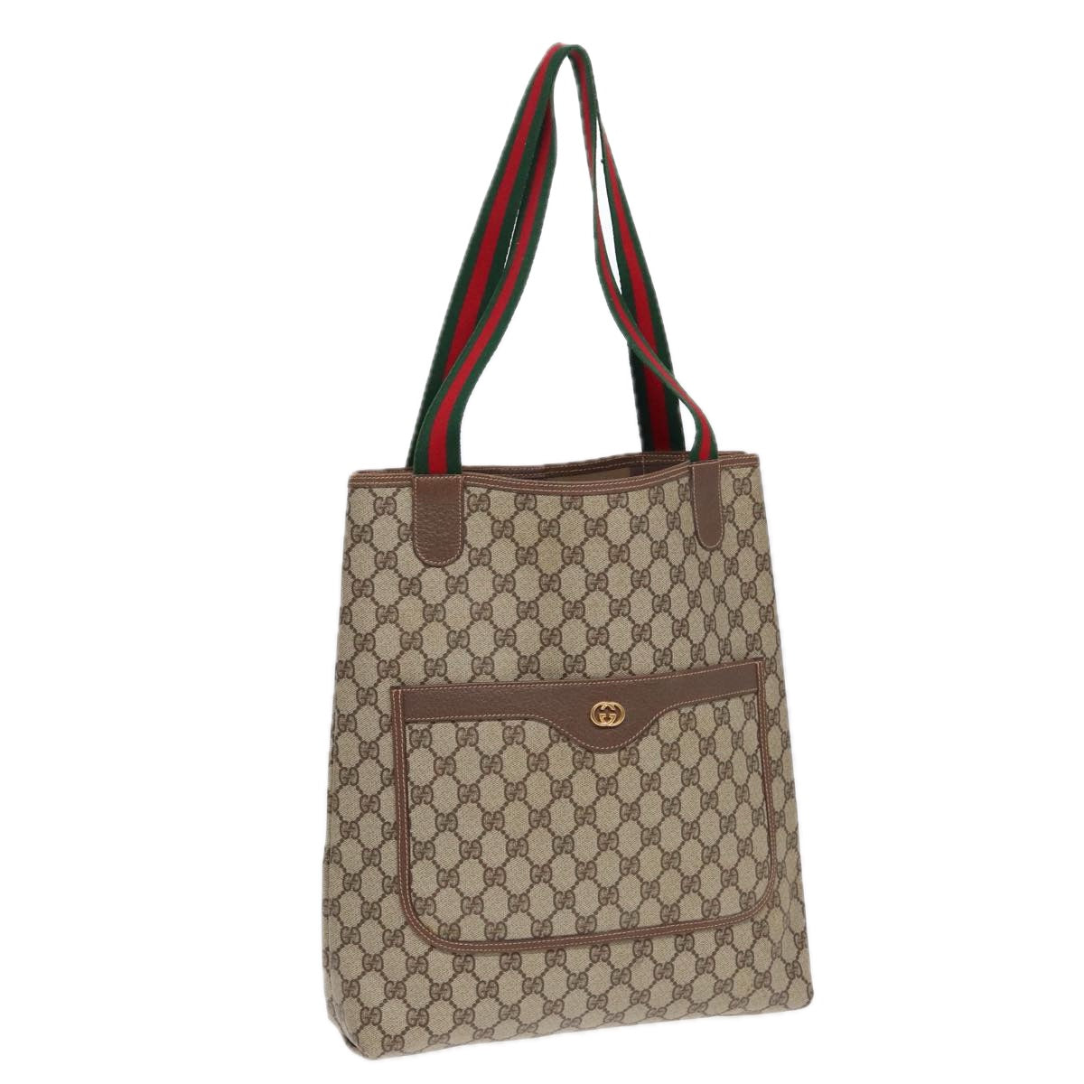 GUCCI GG Supreme Web Sherry Line Tote Bag PVC Beige Red Green 002 123 87902
