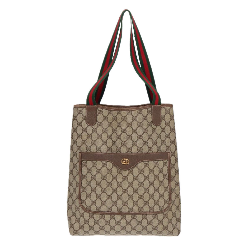 GUCCI GG Supreme Web Sherry Line Tote Bag PVC Beige Red Green 002 123 87902