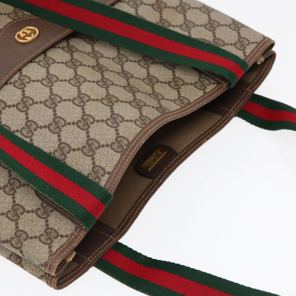 GUCCI GG Supreme Web Sherry Line Tote Bag PVC Beige Red Green 002 123 87902