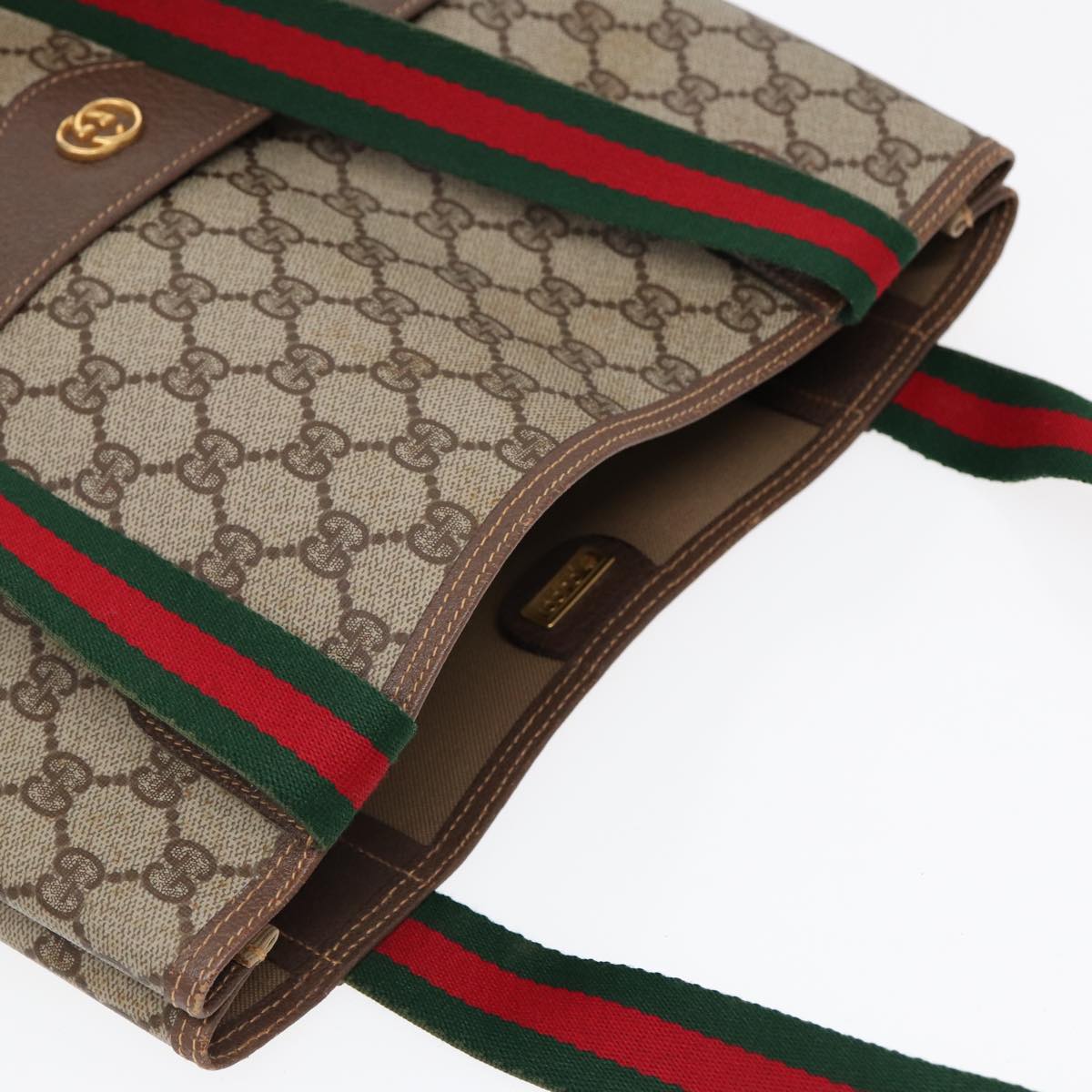 GUCCI GG Supreme Web Sherry Line Tote Bag PVC Beige Red Green 002 123 87902