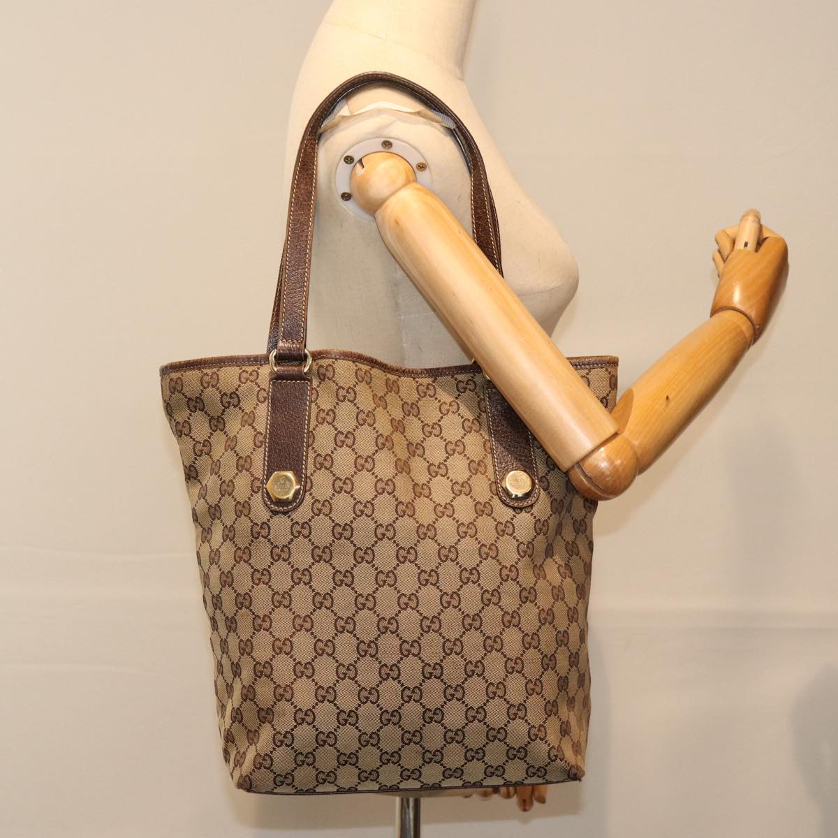 GUCCI GG Canvas Tote Bag Beige Gold 153009 87903