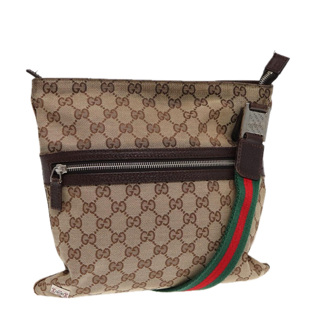 GUCCI GG Canvas Web Sherry Line Shoulder Bag Beige Red Green 145809 87905
