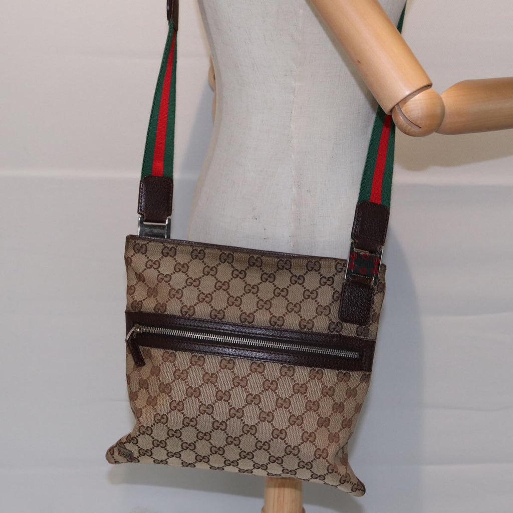 GUCCI GG Canvas Web Sherry Line Shoulder Bag Beige Red Green 145809 87905