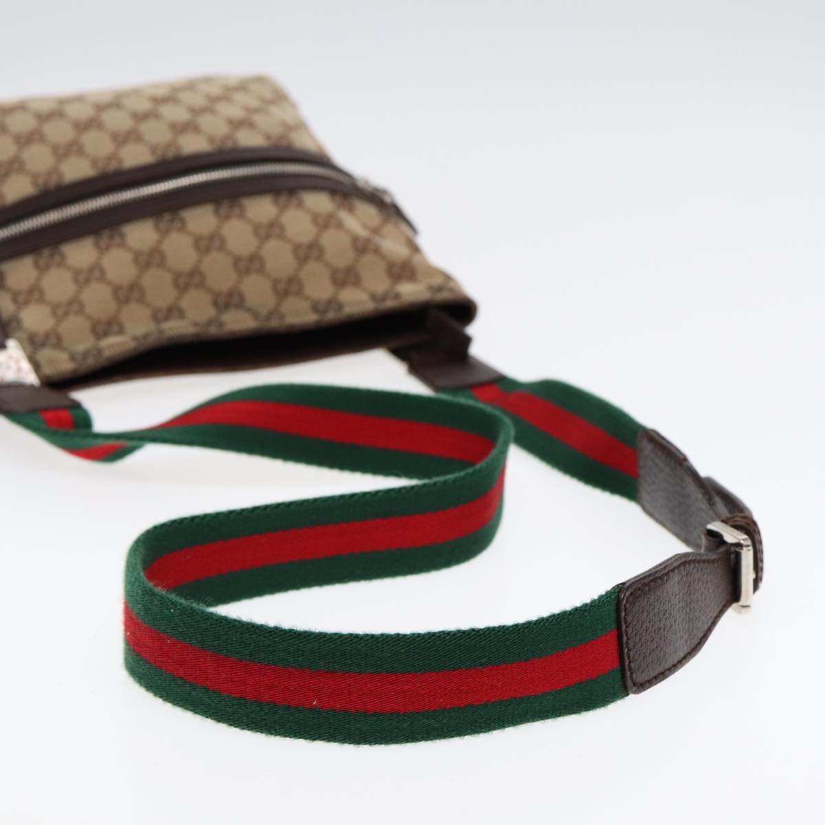 GUCCI GG Canvas Web Sherry Line Shoulder Bag Beige Red Green 145809 87905