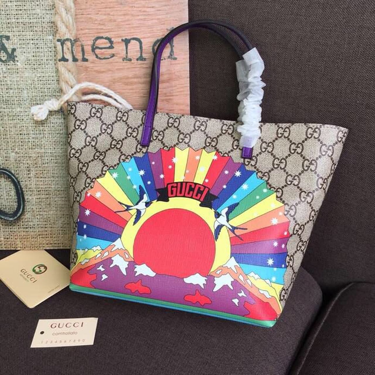 gg Children’s gg Supreme Rainbow Birds Tote Bag gg Supreme Canvas Brown/Multicolor For Children’s 8in/20cm gg  410812