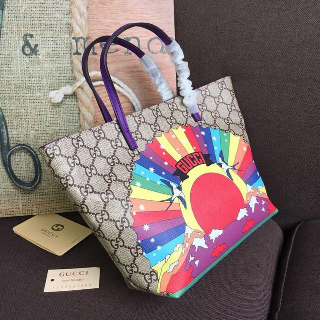 gg Children’s gg Supreme Rainbow Birds Tote Bag gg Supreme Canvas Brown/Multicolor For Children’s 8in/20cm gg  410812