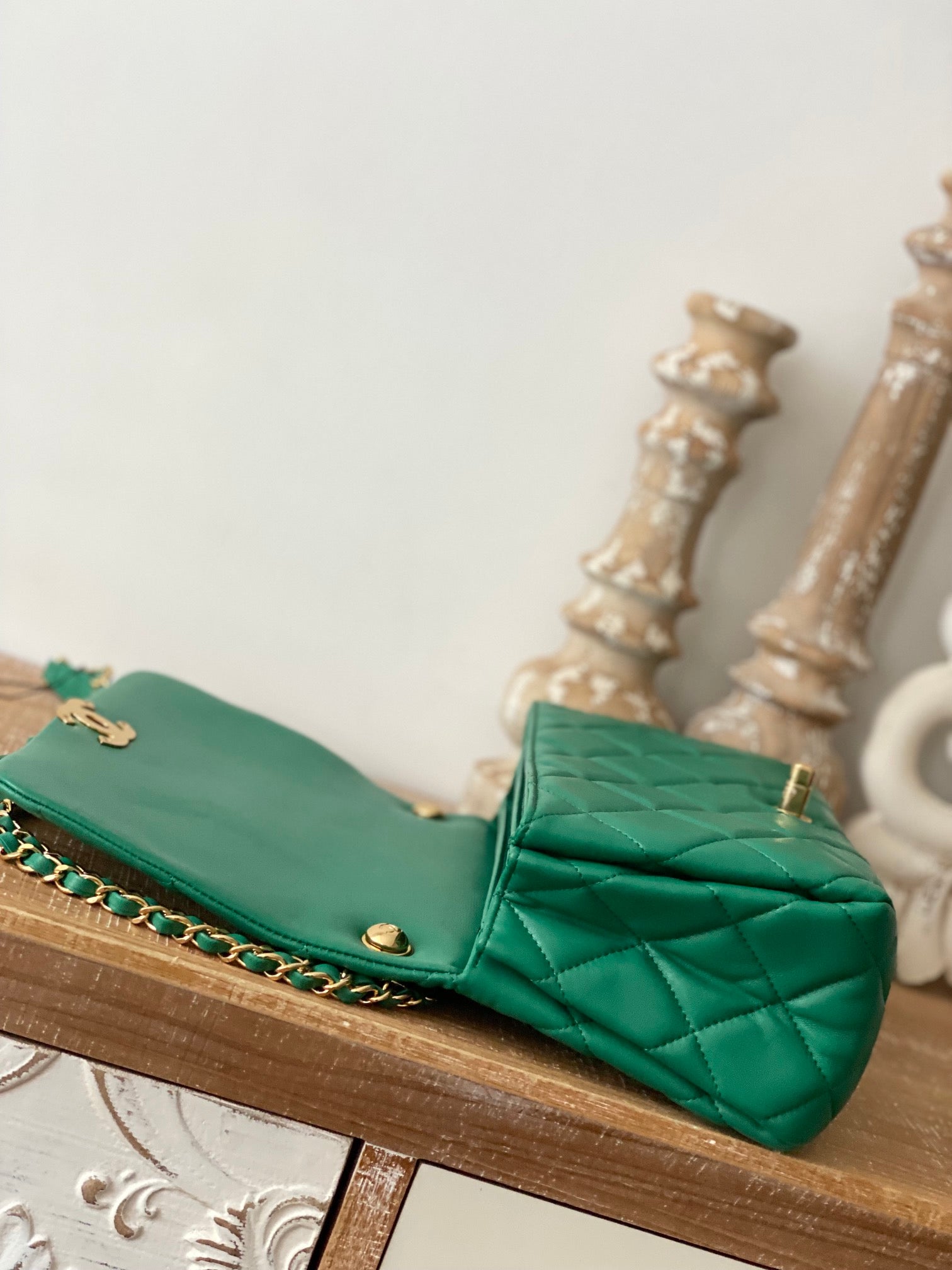 CHLLarge Flap Green Bag For Women 23cm/9in