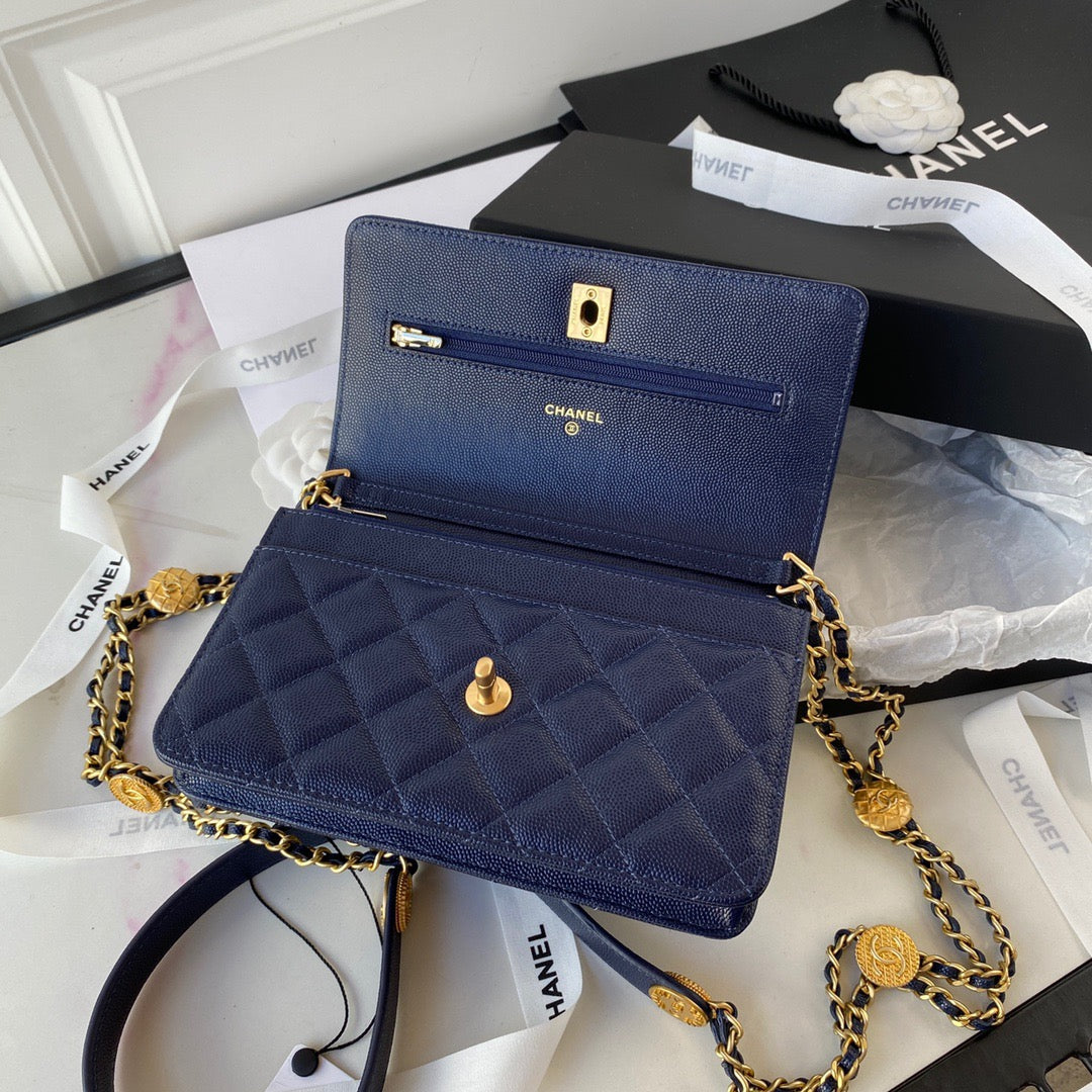 CHLSmall GlamIap Bag Gold Hardware Navy Blue For Women Handbags, Shoulder Bags 7.5in/19cm AP2840