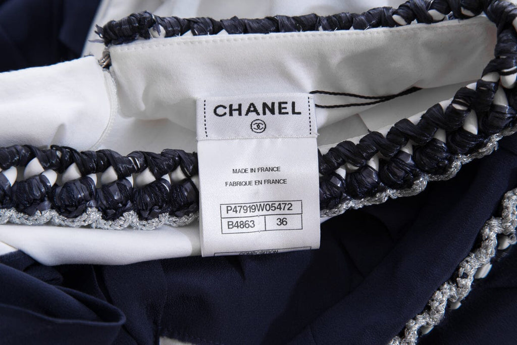 Chanel Navy & White Folded Detail Dress SZ 36
