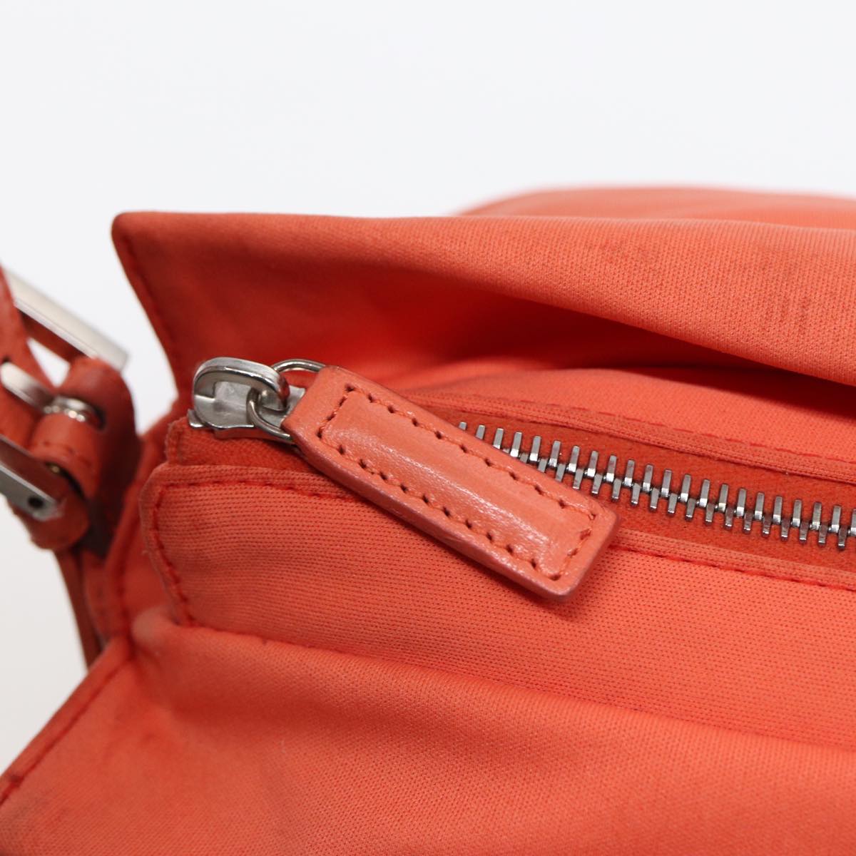 FENDI Mamma Baguette Shoulder Bag Nylon Orange Silver 88076