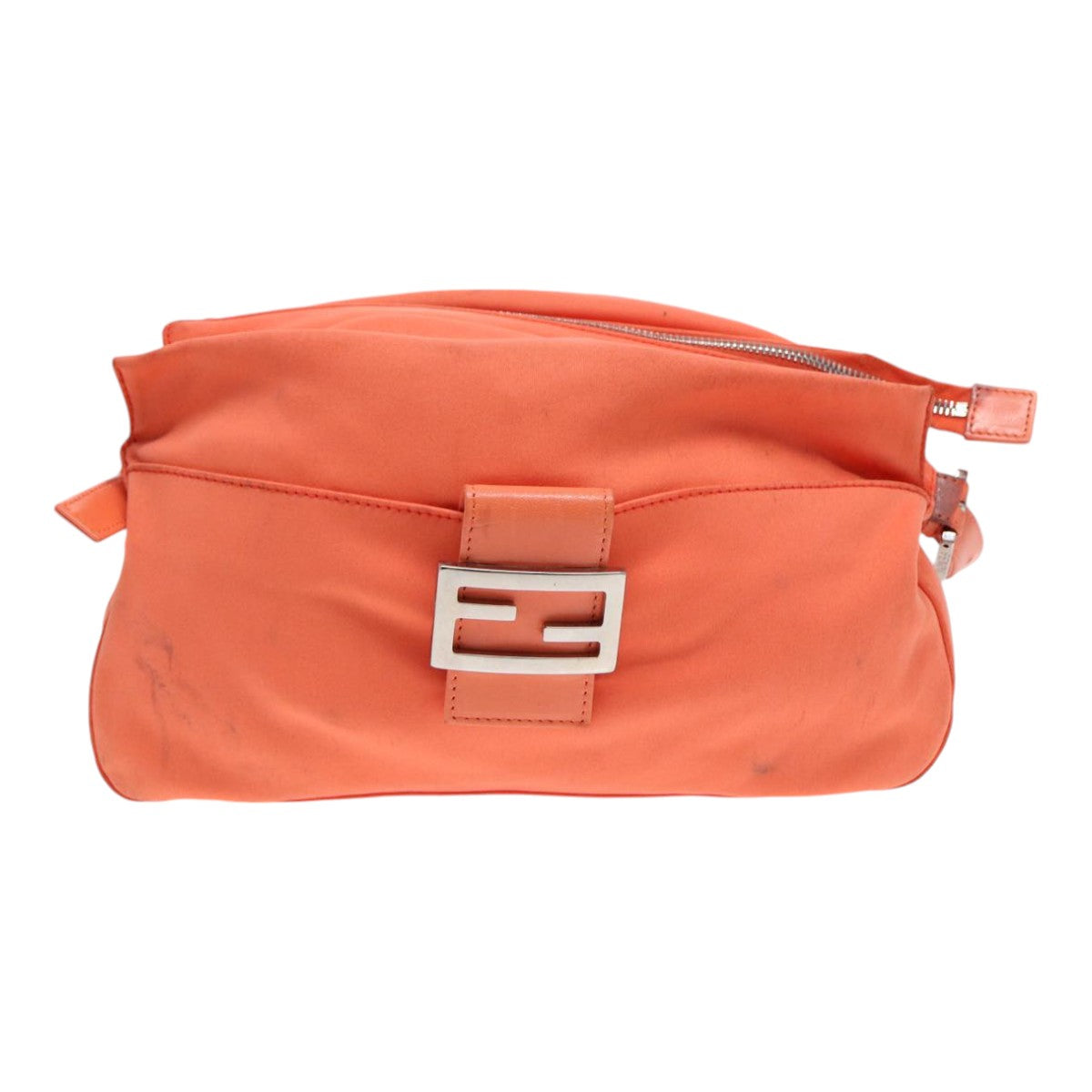 FENDI Mamma Baguette Shoulder Bag Nylon Orange Silver 88076