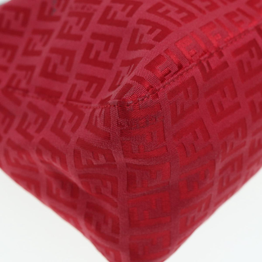 FENDI Zucchino Canvas Hand Bag Red Silver 88077