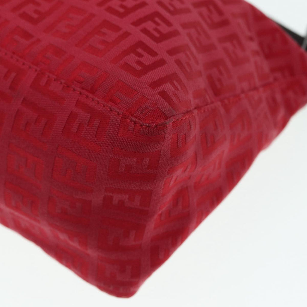 FENDI Zucchino Canvas Hand Bag Red Silver 88077