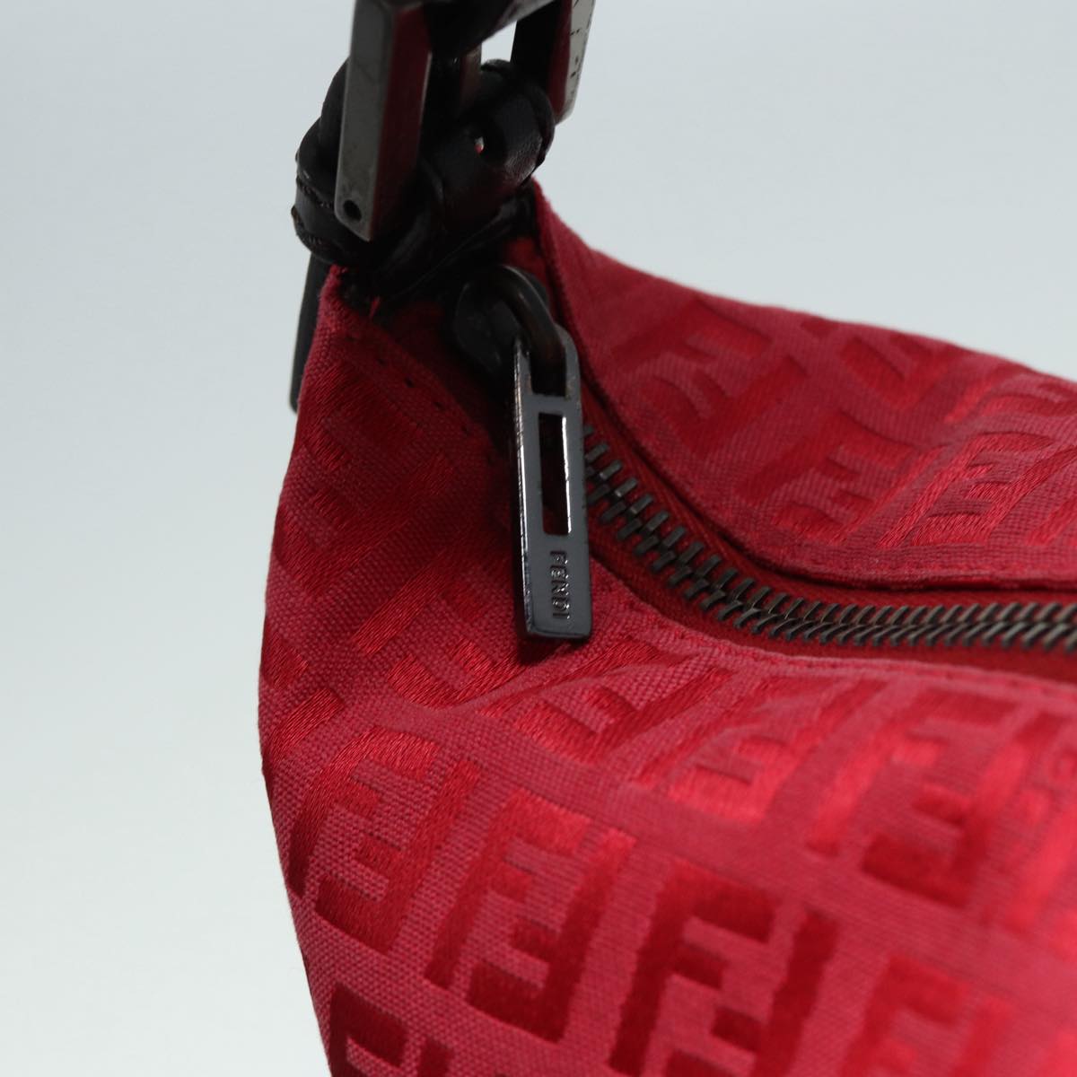 FENDI Zucchino Canvas Hand Bag Red Silver 88077