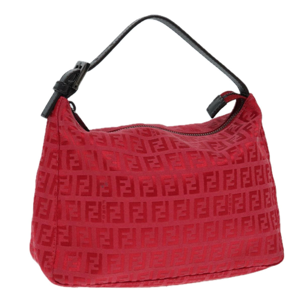 FENDI Zucchino Canvas Hand Bag Red Silver 88077