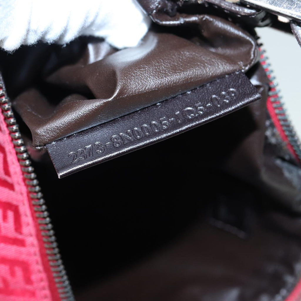 FENDI Zucchino Canvas Hand Bag Red Silver 88077