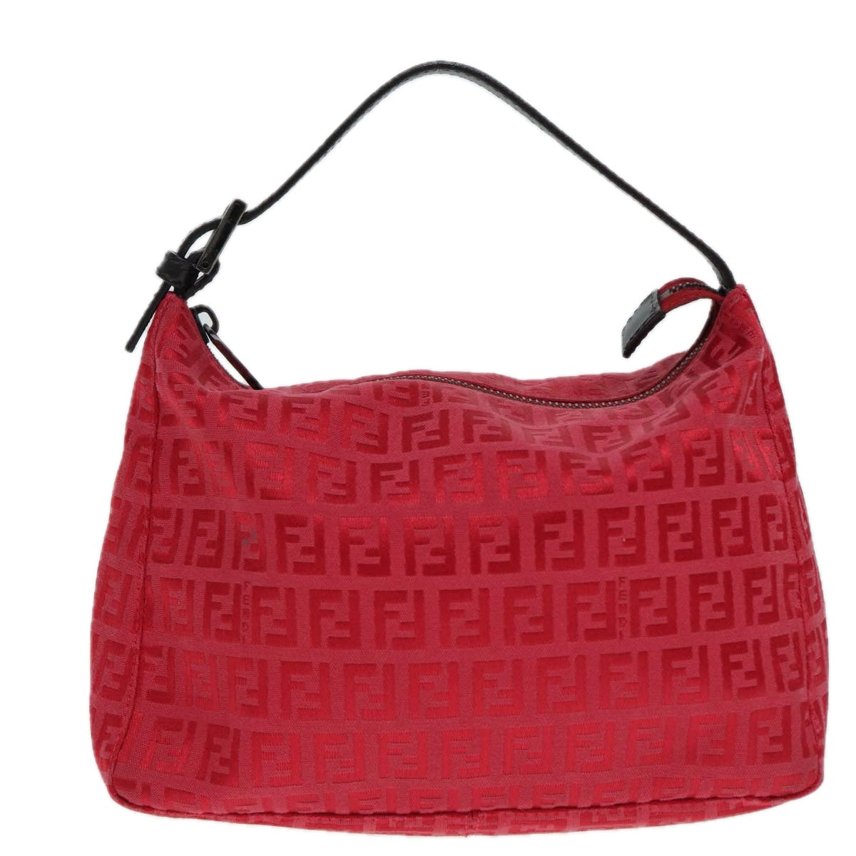 FENDI Zucchino Canvas Hand Bag Red Silver 88077