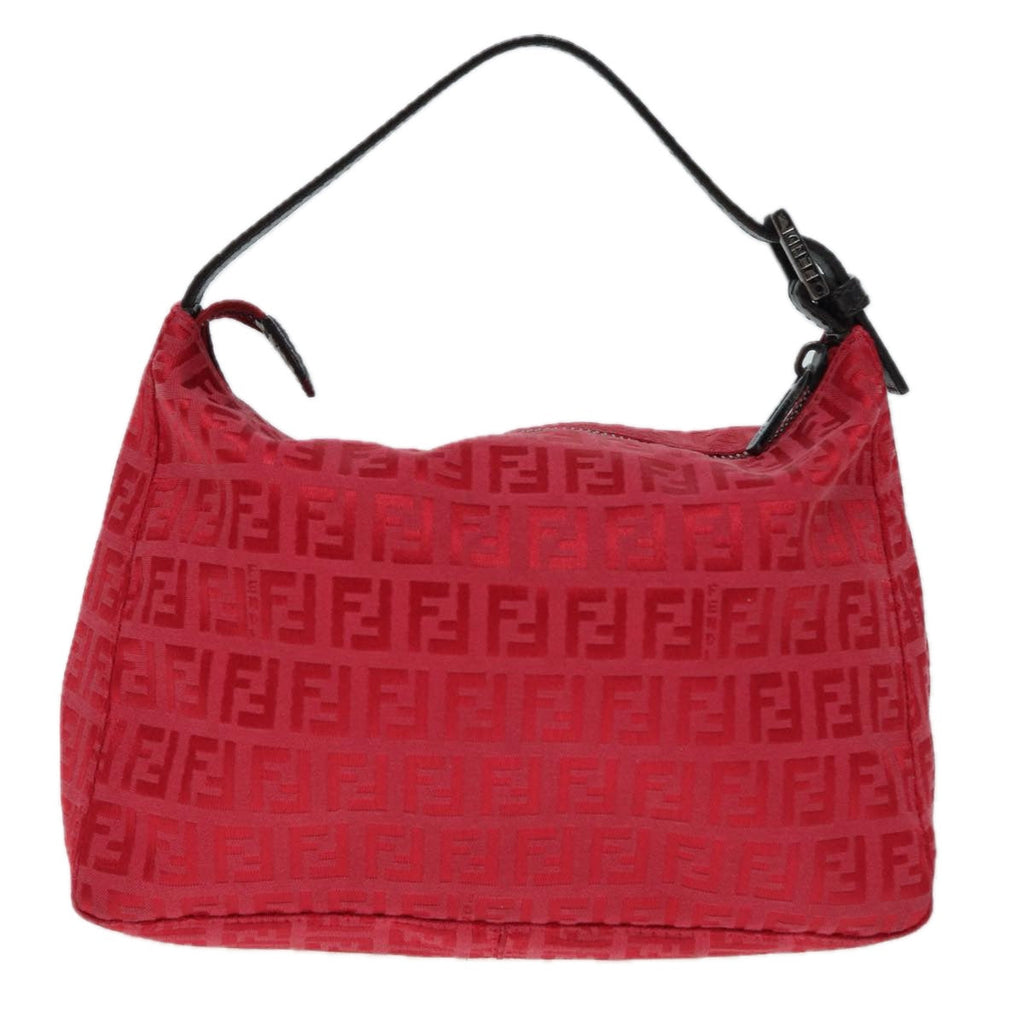 FENDI Zucchino Canvas Hand Bag Red Silver 88077