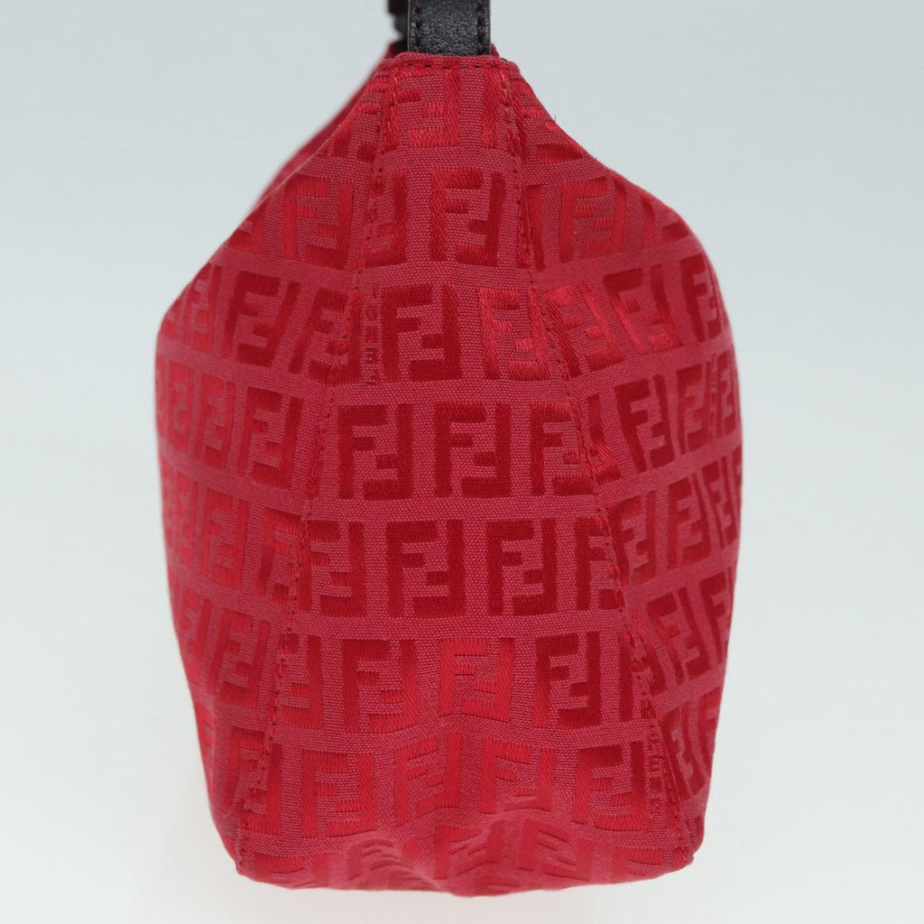 FENDI Zucchino Canvas Hand Bag Red Silver 88077