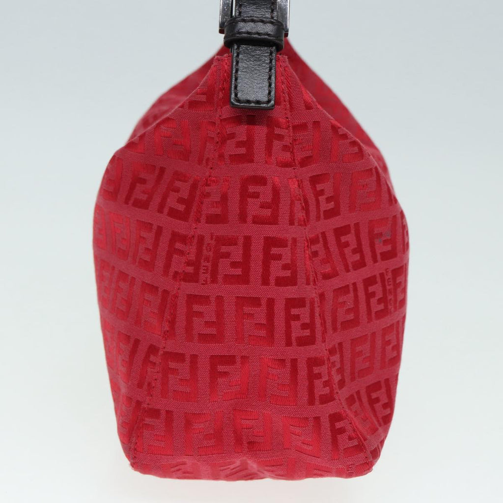 FENDI Zucchino Canvas Hand Bag Red Silver 88077