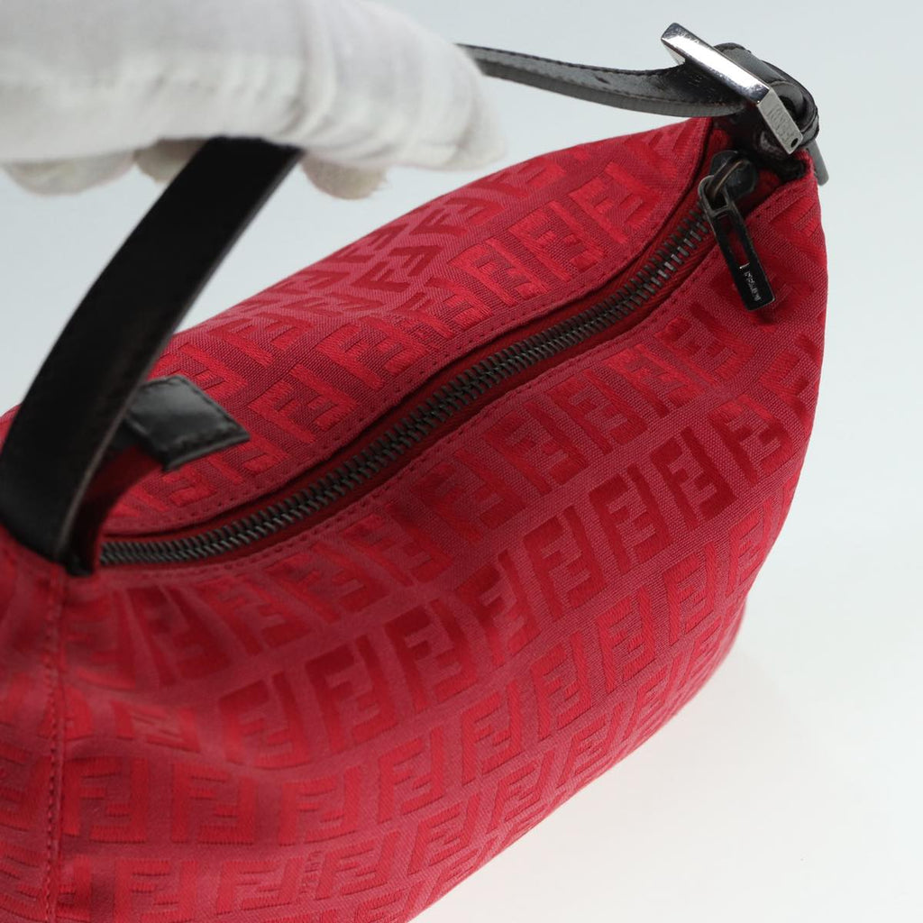 FENDI Zucchino Canvas Hand Bag Red Silver 88077